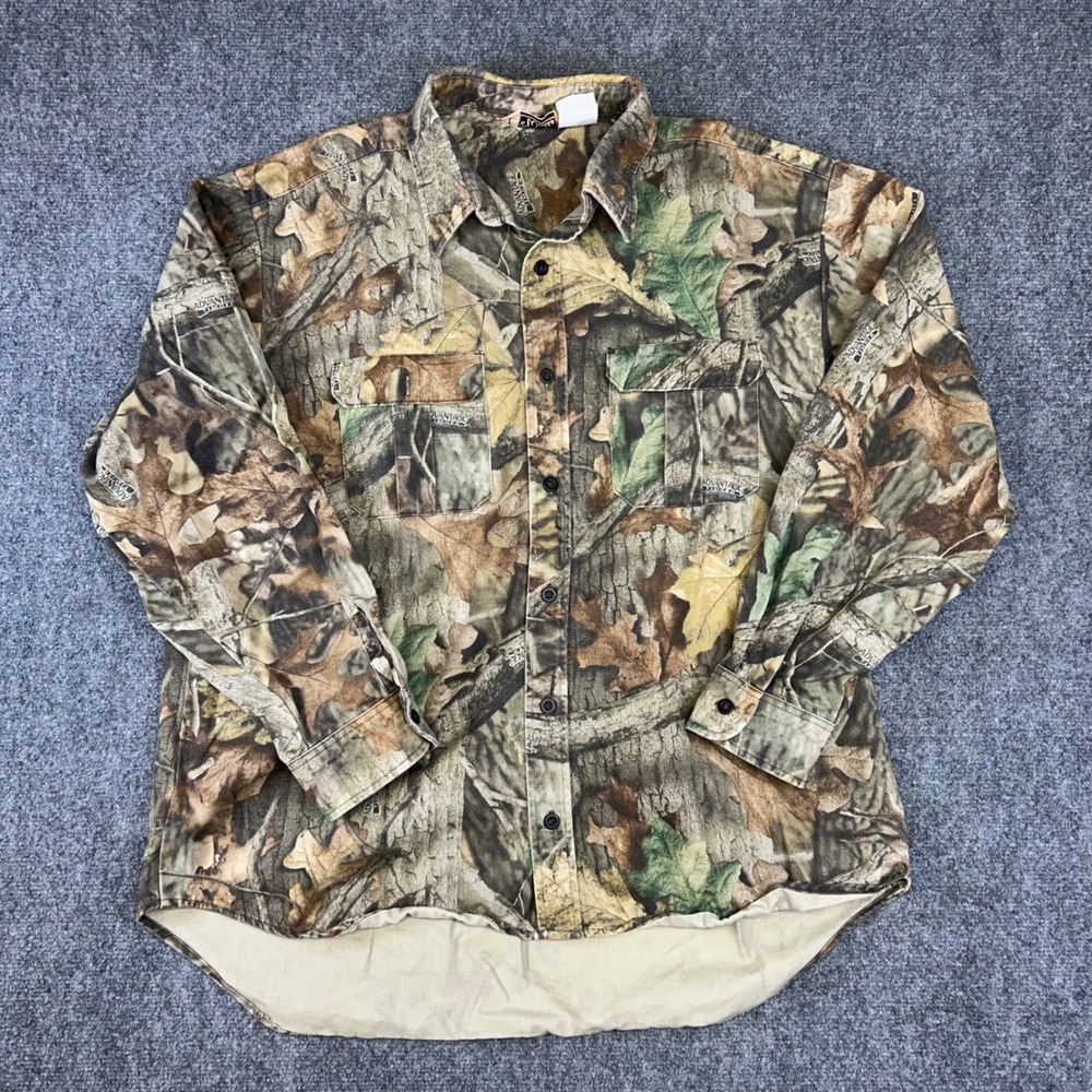 Walls Advantage Timber Camo Button Down Shirt Mens 2XL Hunting Workwear Brown